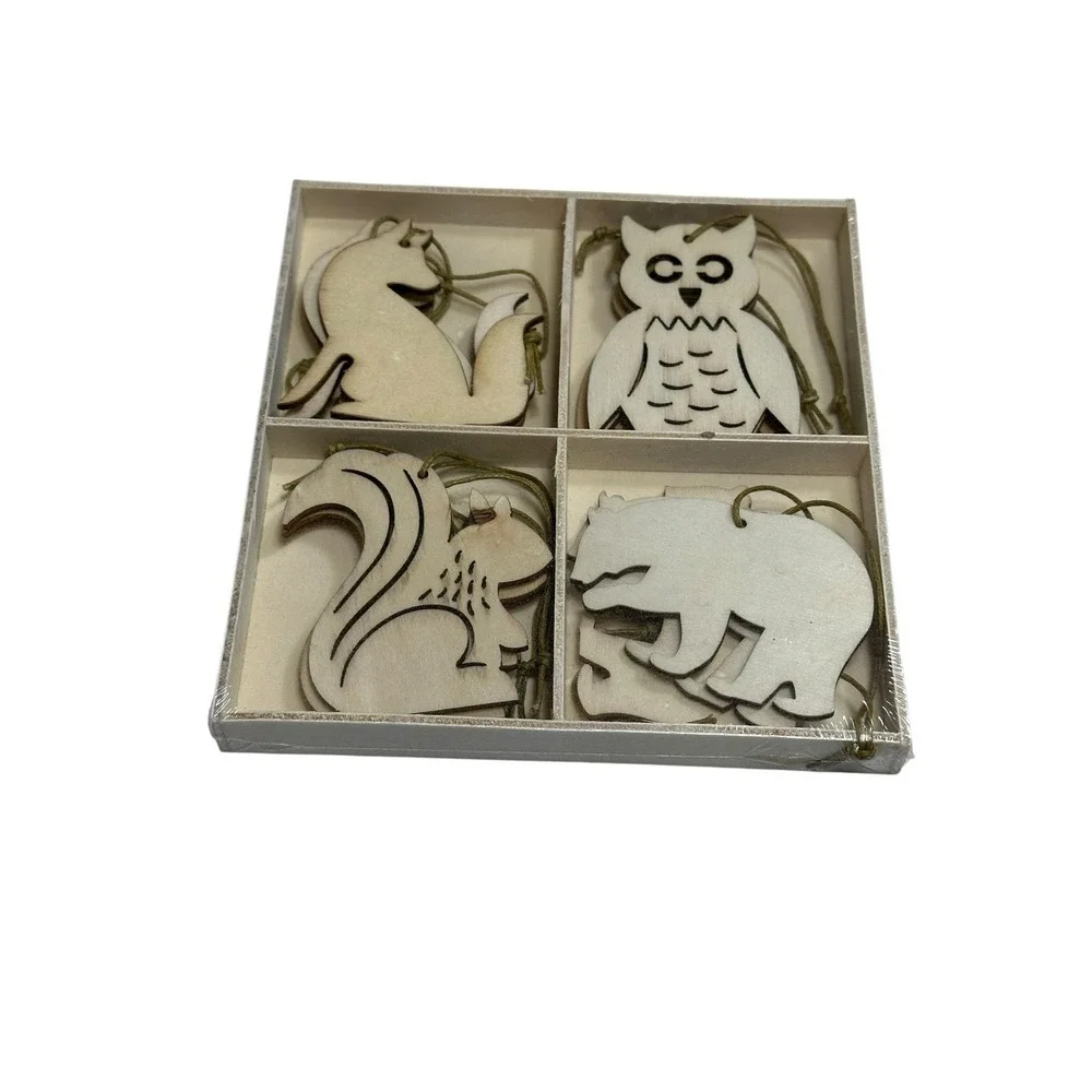 holiday time 12 count mini‎ wood animal ornaments arts crafts unfinished
